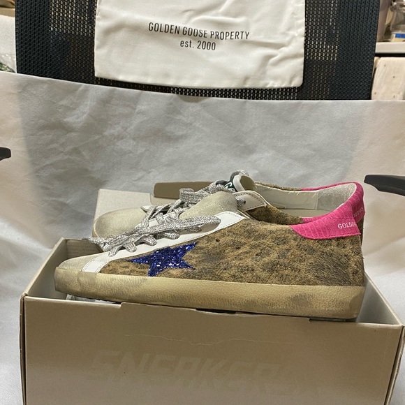 NIB Golden Goose Super-Star Leopard & Blue Glitter Star Sneaker, 37 - Picture 12 of 12